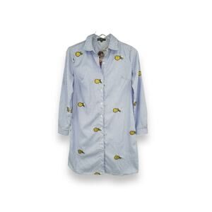 J. Gee shirt dress embroidered pineapple print blue white stripe nautical S NEW